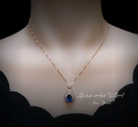 blue sapphire necklace, waterlily pendant, rose gold, sterling silver, birthstone september