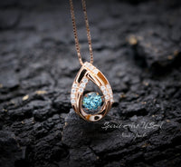 Aquamarine Necklace - Dynamic Swing Pendant -18KGP Rose Gold @ Sterling Silver - 0.85 Ct Blue Aquamarine Jewelry - Luxury March Birthstone