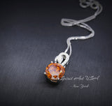 Round 1.8 CT Sunstone Necklace - Solitaire Sterling Silver Tangerine Sapphire Jewelry- Red Orange Gemstone Necklace 090