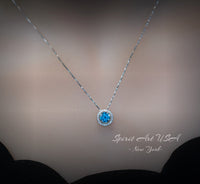 Tiny Blue Topaz Choker Necklace - 18KGP Halo Topaz Jewelry - Sterling Silver Circle Blue Gemstone Pendant Gemstone lucky circle 062