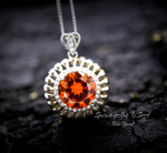 Tangerine Sapphire Sunstone Necklace - 18KGP Sunflower Pendant Full Sterling Silver Sunstone Jewelry Orange Spessartite Garnet Necklace #506