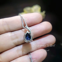 Teardrop Blue Sapphire Necklace - Solitaire Pear Cut 3.5CT - 18KGP @ Sterling Silver - Simple Large Blue Sapphire Pendant #687