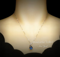 Teardrop Blue Sapphire Necklace - Solitaire Pear Cut 3.5CT - 18KGP @ Sterling Silver - Simple Large Blue Sapphire Pendant #687