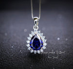 Teardrop Tanzanite Necklace - Halo Solitaire Tanzanite Pendant - 18KGP @ Sterling Silver - 2.5 CT Pear Cut #330