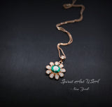 Emerald Necklace - Rose Gold Coated Sterling Silver Sunflower Necklace - Tiny Green Emerald Jewelry 089