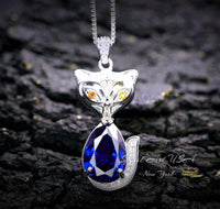 Tanzanite Necklace - Fox Necklace - 18kgp @ sterling silver - Large Lab Created Tanzanite Pendant - December Birthstone #452