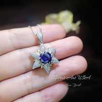 Gemstone Star Blue Tanzanite Necklace - 18KGP Sterling Silver - 6 Point Star Pendant - 2CT Hexagram Deep Blue Tanzanite Jewelry #882