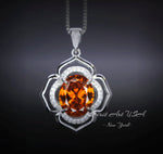 Red Orange Sunstone Jewelry - Flower Of Life Large 5 Ct Orange Sapphire Pendant Sterling Silver Tangerine Spessartite Garnet Necklace #637