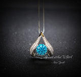 Heart Blue Topaz Necklace - Gemstone Fat Triangle Blue Topaz Pendant - 18KGP & Sterling Silver - 2 Ct Round Cut Blue Topaz Jewelry #583