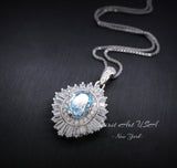 Luxury Aquamarine Necklace - Halo Sim Gemstone 18kgp @ Sterling Silver - Sky Blue Aquamarine Pedant - March Birthstone #537