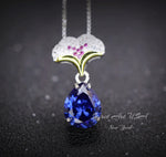 Pear Tanzanite Necklace - Ginkgo biloba 18KGP Sterling Silver - Large Teardrop 3.5 CT Tanzanite Pendant - Gemstone Leaf Jewelry #823