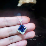 Large Blue Sapphire Necklace - 6.5 CT Square Princess Cut Blue Sapphire Pendant - September Birthstone #770