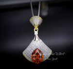 Brilliant Sunstone Necklace - Full Sterling Silver - White Gold coated - Gemstone Drop 3 CT Orange Spessartite Garnet Jewelry #828