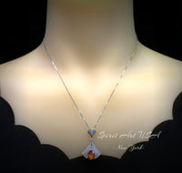 Brilliant Sunstone Necklace - Full Sterling Silver - White Gold coated - Gemstone Drop 3 CT Orange Spessartite Garnet Jewelry #828