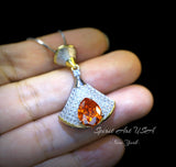 Brilliant Sunstone Necklace - Full Sterling Silver - White Gold coated - Gemstone Drop 3 CT Orange Spessartite Garnet Jewelry #828