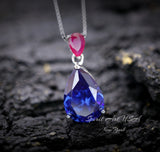 Teardrop Tanzanite Necklace - 7 CT Large Blue Tanzanite Pendant - Sterling Silver - December Birthstone - 18KGP #783