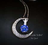 Blue Tanzanite Necklace - Gemstone Moon Pendant - 18KGP Sterling Silver - Crescent Two Separated Pendant Tiny December Birthstone #232