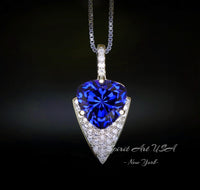 Large Trillion Cut Blue Tanzanite Necklace - 18KGP Sterling Silver - Protective Queen's Guard Sword Pendant - December Birthstone #766