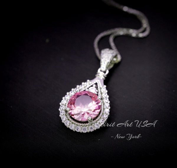 Pink Tourmaline Round Necklace - Fuchsia Tourmaline Sterling Silver 8mm 1.5Ct Pink Gemstone #387