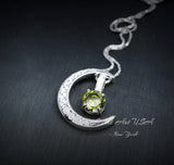 Crescent Moon Peridot Necklace - 18kgp Sterling Silver - One Necklace Two wear - Green Peridot Pendant - Gemstone Moon Jewelry #227