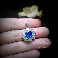 Blue Sapphire Necklace - Milky Way Spiral Pendant - 18KGP Sterling Silver - 3 CT Galaxy Energy Vortexes Windmill Sapphire Jewelry #860