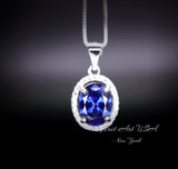 Oval Tanzanite Necklace - 2.5 CT 18k @ Sterling Silver - Halo Blue Gemstone Gemstone - December Birthstone - Lab Energic Tanzanite #325