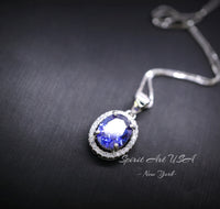 Oval Tanzanite Necklace - 2.5 CT 18k @ Sterling Silver - Halo Blue Gemstone Gemstone - December Birthstone - Lab Energic Tanzanite #325