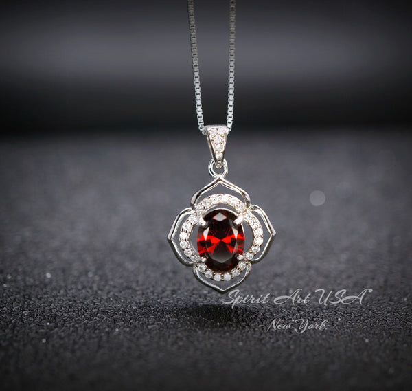 Garnet Necklace - Sterling Silver flower of Life Red Gemstone Dainty Garnet Jewelry Tiny Garnet Choker Chakra Healing