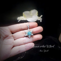 Gemstone Star Blue Aquamarine Necklace - 18KGP Sterling Silver - 6 Point Star Pendant - 2CT Hexagram Blue Aquamarine Jewelry #880