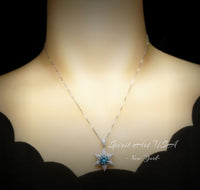 Gemstone Star Blue Aquamarine Necklace - 18KGP Sterling Silver - 6 Point Star Pendant - 2CT Hexagram Blue Aquamarine Jewelry #880