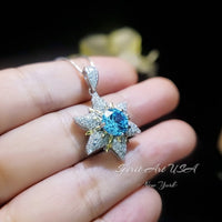 Gemstone Star Blue Aquamarine Necklace - 18KGP Sterling Silver - 6 Point Star Pendant - 2CT Hexagram Blue Aquamarine Jewelry #880