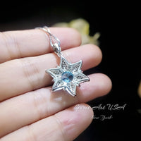 Gemstone Star Blue Aquamarine Necklace - 18KGP Sterling Silver - 6 Point Star Pendant - 2CT Hexagram Blue Aquamarine Jewelry #880