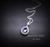 Teardrop Tanzanite Necklace - Halo Solitaire Tanzanite Pendant - 18KGP @ Sterling Silver - 2.5 CT Pear Cut #330