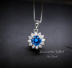 Minimalist Sapphire Necklace Gemstone Sterling Silver Sunflower 6mm 0.85 CT Blue Gemstone September Birthstone 037