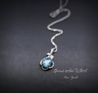 Sterling Silver Flower Topaz Necklace - Swiss Blue Simple Topaz Jewelry November Birthstone #150