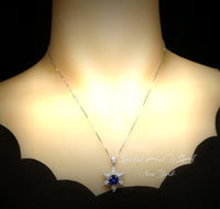 Gemstone Star Blue Tanzanite Necklace - 18KGP Sterling Silver - 6 Point Star Pendant - 2CT Hexagram Deep Blue Tanzanite Jewelry #882