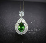 Chrome Diopside Necklace - Diamond Flourishing Wheat Style - Teardrop Pear Cut - 18KGP @ Sterling Silver - 3 CT Green Diopside Pendant #885