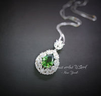 Chrome Diopside Necklace - Diamond Flourishing Wheat Style - Teardrop Pear Cut - 18KGP @ Sterling Silver - 3 CT Green Diopside Pendant #885