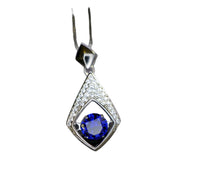 Dynamic Swing Blue Tanzanite Necklace - Round Cut 0.85 Ct - Full Sterling Silver 18KGP - Lab created Energic Tanzanite Pendant #183