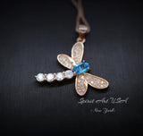 Dragonfly Blue Topaz Necklace - Rose Gold Coated 925 Sterling Silver #338