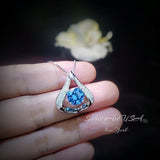 Heart Blue Topaz Necklace - Gemstone Fat Triangle Blue Topaz Pendant - 18KGP & Sterling Silver - 2 Ct Round Cut Blue Topaz Jewelry #583