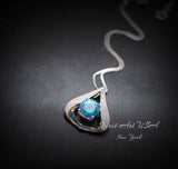 Heart Blue Topaz Necklace - Gemstone Fat Triangle Blue Topaz Pendant - 18KGP & Sterling Silver - 2 Ct Round Cut Blue Topaz Jewelry #583