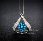 Heart Blue Topaz Necklace - Gemstone Fat Triangle Blue Topaz Pendant - 18KGP & Sterling Silver - 2 Ct Round Cut Blue Topaz Jewelry #583