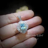 Luxury Aquamarine Necklace - Halo Sim Gemstone 18kgp @ Sterling Silver - Sky Blue Aquamarine Pedant - March Birthstone #537