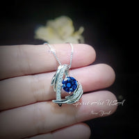 angel wing necklace, blue sapphire necklace, september birthstone