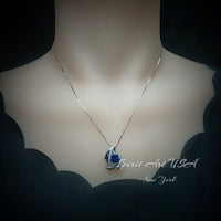 Protective Angel Wing Blue Sapphire Necklace - Sterling Silver White Gold Coated - 2CT Round Cut Blue Sapphire Angel Wing Jewelry #883