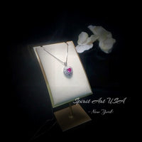 Double Halo Pink Sapphire Necklace - Pink Heart Pendant - 18KGP @ Sterling Silver - Dainty Fuchsia Red Pink Sapphire Pendant #298