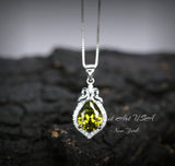 Dainty Teardrop Peridot Necklace, Tiny Green Peridot Pendant, Gemstone Rounded Lab Created Green Gemstone August Birthstone Jewelry #182