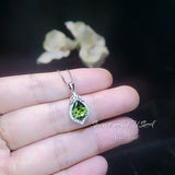 Dainty Teardrop Peridot Necklace, Tiny Green Peridot Pendant, Gemstone Rounded Lab Created Green Gemstone August Birthstone Jewelry #182