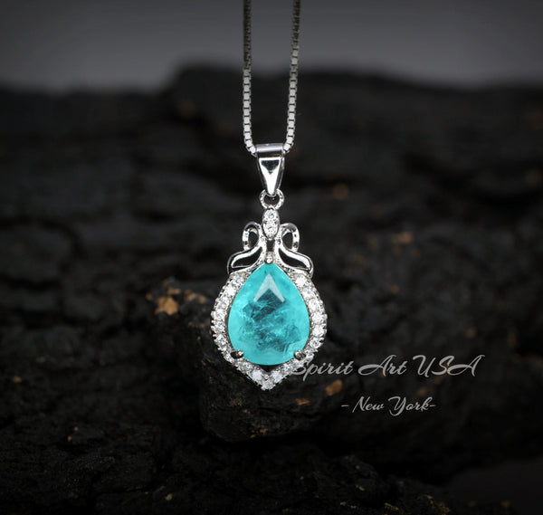 Dainty Teardrop Blue Paraiba Tourmaline Necklace - 18kgp @ sterling silver #064